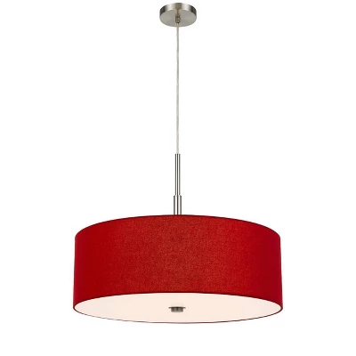 24" Lonoke Pendant Fixture With Hardback Linen Drum With Shade Red - Cal Lighting 1 24" Lonoke Pendant Fixture With Hardback Linen Drum With Shade Red - Cal Lighting