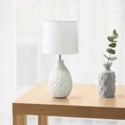 14.17" Traditional Ceramic Texture Thumbprint Tear Drop Table Desk Lamp With Tapered White Shade White - Creekwood Home 9 14.17" Traditional Ceramic Texture Thumbprint Tear Drop Table Desk Lamp With Tapered White Shade White - Creekwood Home -Adesso Shop GUEST 4602750b c70d 4fca 8f7e 05e3b1f97ee8