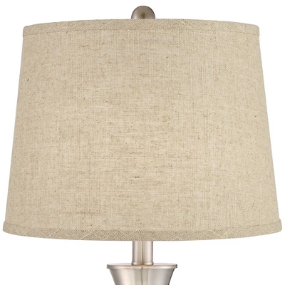 360 Lighting Simon Modern Table Lamps 25 1/2" High Set Of 2 Brushed Nickel With USB Charging Port Burlap Fabric Drum Shade For Bedroom Bedside Desk 1 360 Lighting Simon Modern Table Lamps 25 1/2" High Set Of 2 Brushed Nickel With USB Charging Port Burlap Fabric Drum Shade For Bedroom Bedside Desk