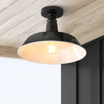14" 1-Light Camila Classic Industrial Indoor/Outdoor Iron LED Semi Flush Mount Black/White - JONATHAN Y 2 14" 1-Light Camila Classic Industrial Indoor/Outdoor Iron LED Semi Flush Mount Black/White - JONATHAN Y - Image 2