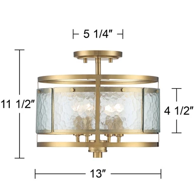 Franklin Iron Works Elwood Modern Ceiling Light Semi Flush Mount Fixture 13 1/4" Wide Gold 4-Light Water Glass Drum Shade For Bedroom Kitchen House 5 Franklin Iron Works Elwood Modern Ceiling Light Semi Flush Mount Fixture 13 1/4" Wide Gold 4-Light Water Glass Drum Shade For Bedroom Kitchen House - Image 5