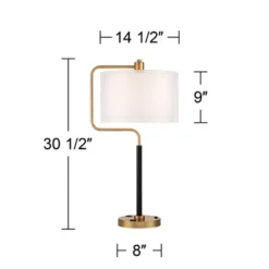 Possini Euro Design Carlyle Modern Mid Century Desk Lamp 30 1/2" Tall Gold With USB And AC Power Outlet In Base Double Drum Shades For Living Room -Adesso Shop GUEST 47e62366 b442 4bc3 bdcf 39325e77cd05