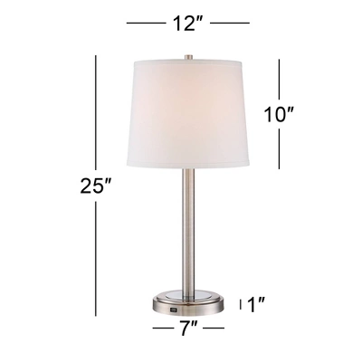 360 Lighting Camile Modern Table Lamps 25" High Set Of 2 Brushed Nickel With USB Charging Port Off White Drum Shade For Living Room Office House Desk 7 360 Lighting Camile Modern Table Lamps 25" High Set Of 2 Brushed Nickel With USB Charging Port Off White Drum Shade For Living Room Office House Desk - Image 7