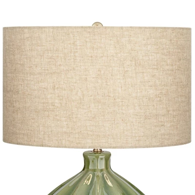 360 Lighting Modern Table Lamp With USB Charging Port 20.5" High Green Ribbed Ceramic Oatmeal Fabric Drum Shade For Bedroom Desk (Color May Vary) 3 360 Lighting Modern Table Lamp With USB Charging Port 20.5" High Green Ribbed Ceramic Oatmeal Fabric Drum Shade For Bedroom Desk (Color May Vary) - Image 3