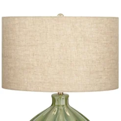 360 Lighting Gordy Modern Accent Table Lamp Handcrafted 20 1/2" High Ribbed Green Ceramic Oatmeal Fabric Drum Shade For Bedroom Living Room Bedside -Adesso Shop GUEST 4834d73a ef63 4f38 bd76 bd4a0f3762fc