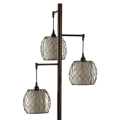 Collective Design Abode 84 Clifton 72-Inch Mid Century Modern Style Floor Lamp With 3 Woven Caged Metal Wire Glass Shades, Dark Bronze 2 Collective Design Abode 84 Clifton 72-Inch Mid Century Modern Style Floor Lamp With 3 Woven Caged Metal Wire Glass Shades, Dark Bronze - Image 2