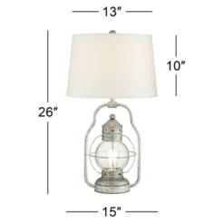 Franklin Iron Works Bodie Rustic Industrial Table Lamp 26" High Distressed Silver With USB Charging Port Nightlight LED Off White Linen Shade For Desk -Adesso Shop GUEST 4899b425 19b4 4f85 a437 5eca66144e0e