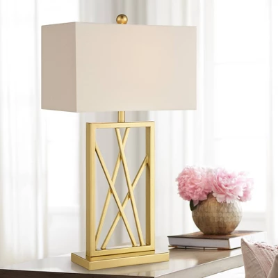 360 Lighting Claudia 26 1/2" Tall Square Modern Glam Luxe Table Lamp Gold Finish Metal Single White Shade Living Room Bedroom Bedside Nightstand House 1 360 Lighting Claudia 26 1/2" Tall Square Modern Glam Luxe Table Lamp Gold Finish Metal Single White Shade Living Room Bedroom Bedside Nightstand House