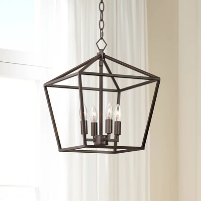Franklin Iron Works Queluz Bronze Pendant Chandelier 13" Wide Industrial Rustic Geometric Cage 4-Light Fixture For Dining Room House Kitchen Island 1 Franklin Iron Works Queluz Bronze Pendant Chandelier 13" Wide Industrial Rustic Geometric Cage 4-Light Fixture For Dining Room House Kitchen Island