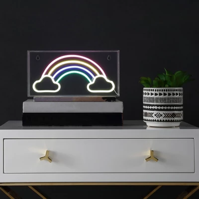 11.75" Rainbow Contemporary Glam Acrylic Box Pendant (Includes LED Light Bulb) Neon - JONATHAN Y 3 11.75" Rainbow Contemporary Glam Acrylic Box Pendant (Includes LED Light Bulb) Neon - JONATHAN Y - Image 3