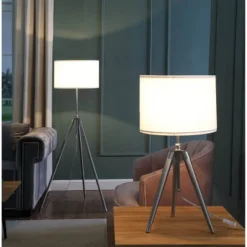 34.25" X 29.25" Mid-Century Adjustable Tripod Metal Table Lamp Chrome/Silver - Ore International -Adesso Shop GUEST 493798f7 d8e9 4cea 8619 2aa25c12b3f2