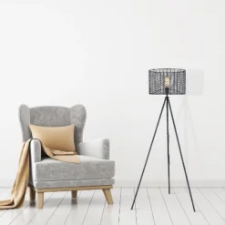 61" Ingrid Black Cage Shade Metal Tripod Floor Lamp - River Of Goods -Adesso Shop GUEST 49459149 bfa9 4ba7 be33 f9718035f51a