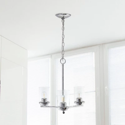 3-Light 15" Classic Contemporary Clear Glass/Metal Hanging Pendant Chandelier - Lalia Home 2 3-Light 15" Classic Contemporary Clear Glass/Metal Hanging Pendant Chandelier - Lalia Home - Image 2