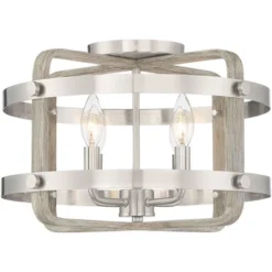 Barnes And Ivy Woodway Modern Farmhouse Ceiling Light Flush Mount Fixture 15 3/4" Wide Brushed Nickel Wood Grain 4-Light For Bedroom Living Room House -Adesso Shop GUEST 49bd1962 84e9 40c6 ad96 56a6e7bf2644