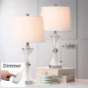 Regency Hill Luca Modern Table Lamps 25 1/2" High Set Of 2 Clear Glass With USB Charging Ports Dimmers White Fabric Drum Shade For Bedroom House Desk
