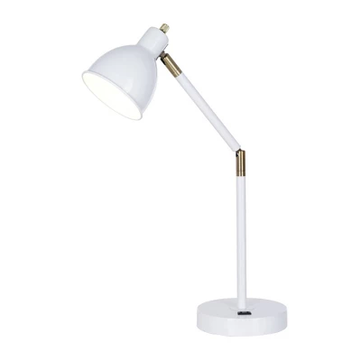 23" Mid-Century Adjustable Metal Desk Lamp With Power Outlet White - Cresswell Lighting 4 23" Mid-Century Adjustable Metal Desk Lamp With Power Outlet White - Cresswell Lighting - Image 4
