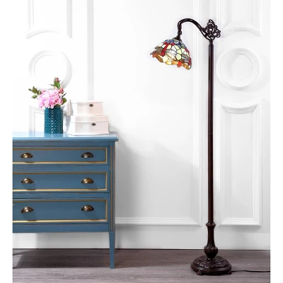 60" Dragonfly Tiffany Style Arched Floor Lamp (Includes LED Light Bulb) Bronze - JONATHAN Y 1 60" Dragonfly Tiffany Style Arched Floor Lamp (Includes LED Light Bulb) Bronze - JONATHAN Y