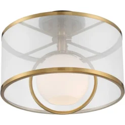 Possini Euro Design Carlyn Modern Art Deco Ceiling Light Semi Flush Mount Fixture 14" Wide Warm Brass Black Orb Organza Drum Shade For Bedroom Kitchen -Adesso Shop GUEST 4acc925a 9848 4adf a072 26596db1590c