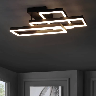 28.25" Metal Turing Geometric Flush Mount (Includes Energy Efficient Light Bulb) Black - JONATHAN Y 1 28.25" Metal Turing Geometric Flush Mount (Includes Energy Efficient Light Bulb) Black - JONATHAN Y