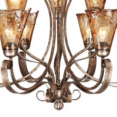Franklin Iron Works Amber Scroll Golden Bronze Large Chandelier 35 1/2" Wide Rustic Art Glass 9-Light Fixture For Dining Room House Kitchen Island 3 Franklin Iron Works Amber Scroll Golden Bronze Large Chandelier 35 1/2" Wide Rustic Art Glass 9-Light Fixture For Dining Room House Kitchen Island - Image 3