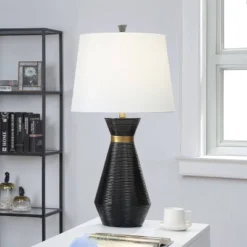 Logan Pear Shaped Sleek Table Lamp With Fabric Shade Black/White - StyleCraft -Adesso Shop GUEST 4caf8c3a 8d46 4879 9c5f 54bff6ea3f23