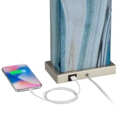 360 Lighting Connie Modern Table Lamps 25" High Set Of 2 Blue Faux Marble With USB Charging Ports LED White Shade For Bedroom Living Room House Desk -Adesso Shop GUEST 4cf6a2c4 b871 4398 af22 3a98d79344df