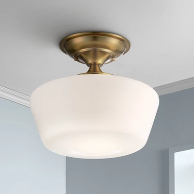 Regency Hill Rustic Farmhouse Ceiling Light Semi Flush Mount Fixture 12" Wide Soft Gold Opal White Glass For Bedroom Kitchen Living Room Hallway House 1 Regency Hill Rustic Farmhouse Ceiling Light Semi Flush Mount Fixture 12" Wide Soft Gold Opal White Glass For Bedroom Kitchen Living Room Hallway House