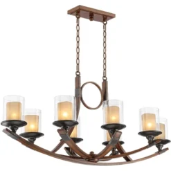 Franklin Iron Works Tafford Mahogany Wood Linear Pendant Chandelier 43 1/4" Wide Rustic Farmhouse Clear Glass 8-Light Fixture For Dining Room Kitchen -Adesso Shop GUEST 4ddc512a ebfc 4527 a75c b2d8f97df182