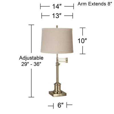 360 Lighting Swing Arm Desk Table Lamp 36" Tall Antique Brass Natural Linen Drum Shade For Living Room Bedroom Nightstand Office Family 2 360 Lighting Swing Arm Desk Table Lamp 36" Tall Antique Brass Natural Linen Drum Shade For Living Room Bedroom Nightstand Office Family - Image 2