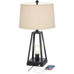 Franklin Iron Works Kacey Industrial Table Lamps 25 1/4" High Set Of 2 Dark Metal With USB LED Nightlight Oatmeal Shade For Bedroom Living Room Desk 10 Franklin Iron Works Kacey Industrial Table Lamps 25 1/4" High Set Of 2 Dark Metal With USB LED Nightlight Oatmeal Shade For Bedroom Living Room Desk -Adesso Shop GUEST 4f5e6c04 a825 4050 afee 16a610c2753c
