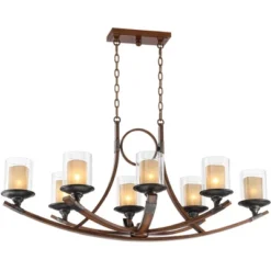 Franklin Iron Works Tafford Mahogany Wood Linear Pendant Chandelier 43 1/4" Wide Rustic Farmhouse Clear Glass 8-Light Fixture For Dining Room Kitchen -Adesso Shop GUEST 4f76e857 ade6 454b 8b27 d9cb33a2b928