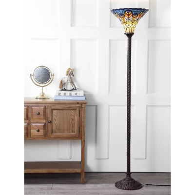 70" Peacock Tiffany Torchiere Floor Lamp (Includes LED Light Bulb) Bronze - JONATHAN Y 1 70" Peacock Tiffany Torchiere Floor Lamp (Includes LED Light Bulb) Bronze - JONATHAN Y