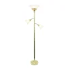 Torchiere Floor Lamp With 2 Reading Lights And Scalloped Glass Shades Gold - Lalia Home