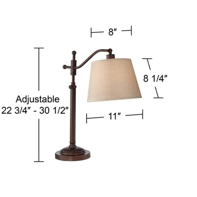 Regency Hill Downbridge Style Desk Table Lamp Adjustable Height 30.5" Tall Bronze Metal Tan Linen Look Shade For Living Room Bedroom Office 5 Regency Hill Downbridge Style Desk Table Lamp Adjustable Height 30.5" Tall Bronze Metal Tan Linen Look Shade For Living Room Bedroom Office - Image 5