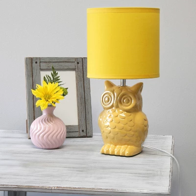 12.8" Contemporary Ceramic Owl Bedside Table Lamp With Matching Fabric Shade Yellow - Simple Designs 9 12.8" Contemporary Ceramic Owl Bedside Table Lamp With Matching Fabric Shade Yellow - Simple Designs - Image 9