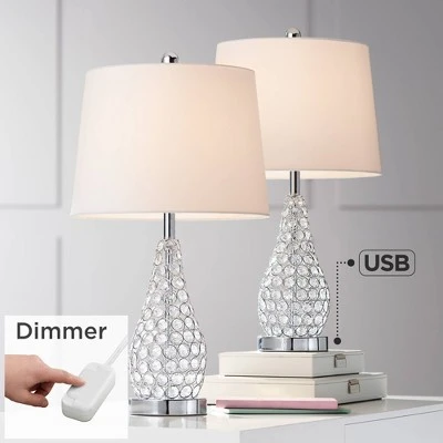 360 Lighting Sergio Modern Accent Table Lamps 23 1/2" High Set Of 2 Acrylic Chrome USB Charging Port White Drum For Bedroom Living Room Bedside Desk 1 360 Lighting Sergio Modern Accent Table Lamps 23 1/2" High Set Of 2 Acrylic Chrome USB Charging Port White Drum For Bedroom Living Room Bedside Desk
