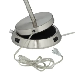 360 Lighting Reiner Modern Accent Table Lamp 23" High Blue Green Glass Nickel With USB And AC Power Outlet In Base Off White Drum Shade For Home Desk -Adesso Shop GUEST 523434d5 7226 40c4 a87c e684a313717b 1