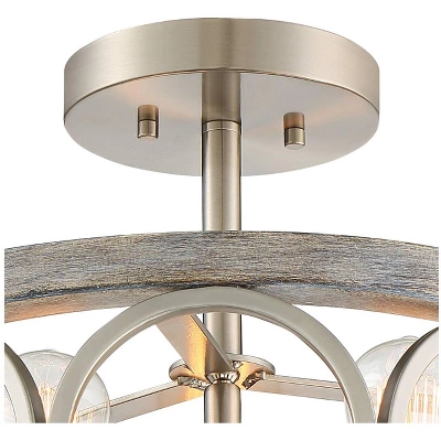 Franklin Iron Works Salima Rustic Farmhouse Ceiling Light Semi Flush Mount 16" Wide Brushed Nickel Gray Wood 3-Light LED For Bedroom Living Room House 3 Franklin Iron Works Salima Rustic Farmhouse Ceiling Light Semi Flush Mount 16" Wide Brushed Nickel Gray Wood 3-Light LED For Bedroom Living Room House - Image 3