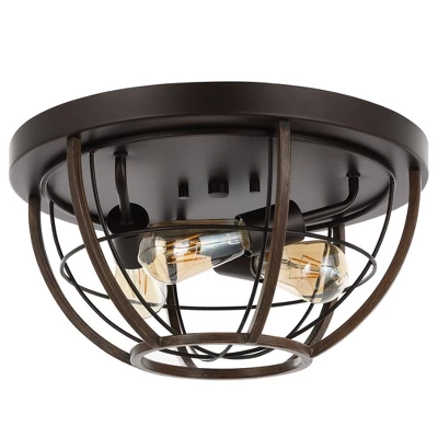 15.75" 3-Light Lyla Rustic Farmhouse Iron LED Flush Mount Wood Finished/Oil Rubbed Bronze - JONATHAN Y 9 15.75" 3-Light Lyla Rustic Farmhouse Iron LED Flush Mount Wood Finished/Oil Rubbed Bronze - JONATHAN Y - Image 9