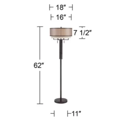 Franklin Iron Works Alamo Industrial Rustic Floor Lamp 62" Tall Bronze Metal Sheer Organza Outer Linen Fabric Inner Double Drum Shade For Living Room -Adesso Shop GUEST 5265f35b 3d09 4304 b50d 0dab942ffd48