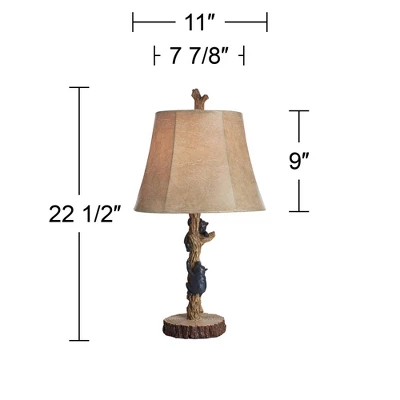 John Timberland Climbing Bears Rustic Accent Table Lamps 22 1/2" High Set Of 2 Brown Faux Wood With USB Charging Port Faux Leather Shade For Desk 5 John Timberland Climbing Bears Rustic Accent Table Lamps 22 1/2" High Set Of 2 Brown Faux Wood With USB Charging Port Faux Leather Shade For Desk - Image 5