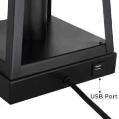 Franklin Iron Works Kacey Modern Table Lamps 25 1/4" High Set Of 2 Dark Metal With USB Charging Port Nightlight LED White Softback Shade For Home Desk -Adesso Shop GUEST 52a876bd 6f8c 427a 86f0 da8cc7c8e29a