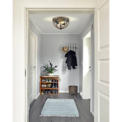 13" 2-Light LED Iron Darlene Rustic Farmhouse Flush Mount Brown - JONATHAN Y 1 13" 2-Light LED Iron Darlene Rustic Farmhouse Flush Mount Brown - JONATHAN Y