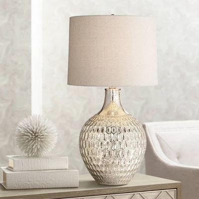 360 Lighting Waylon Modern Table Lamp 28" Tall Textured Mercury Glass Off White Tapered Drum Shade For Bedroom Living Room Bedside Nightstand Office 1 360 Lighting Waylon Modern Table Lamp 28" Tall Textured Mercury Glass Off White Tapered Drum Shade For Bedroom Living Room Bedside Nightstand Office