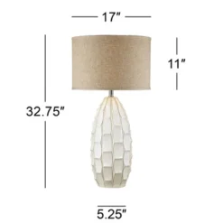Possini Euro Design Cosgrove Modern Mid Century Table Lamp 32 3/4" Tall White Glazed Ceramic Beige Fabric Drum Shade For Bedroom Living Room Bedside -Adesso Shop GUEST 53bf3a95 df5f 48d6 9796 6dc6eda7d7ac