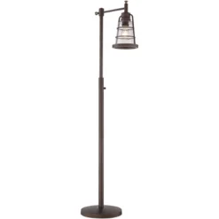 Franklin Iron Works Industrial Rustic Farmhouse Floor Lamp With USB Port 61" Tall Oil Rubbed Bronze Downbridge LED Seeded Glass Shade For Living Room -Adesso Shop GUEST 53e9a69b b494 4470 b3a7 378faa5cb710