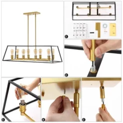 35" 8-Light Liane Farmhouse Industrial Iron Linear LED Pendant Black/Brass Gold - JONATHAN Y -Adesso Shop GUEST 540870ae fb1a 40fc a09a cb3e7da151ce