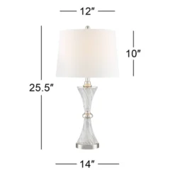 Regency Hill Luca Modern Table Lamps 25 1/2" High Set Of 2 Clear Glass With USB Charging Ports Dimmers White Fabric Drum Shade For Bedroom House Desk -Adesso Shop GUEST 549c3260 24b8 45f0 af0b 9492e5113d0f