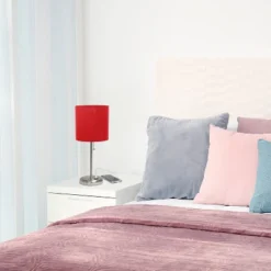 19.5" Bedside USB Port Feature Metal Table Desk Lamp Brushed Steel With Red Fabric Shade - Creekwood Home -Adesso Shop GUEST 55dc447a 7d1e 4b80 917c 85d4e579c23b