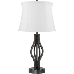 360 Lighting Heather Modern Industrial Table Lamps 25 3/4" High Set Of 2 Dark Iron With USB Charging Port White Softback Drum Shade For Bedroom Desk -Adesso Shop GUEST 561a263d adf3 4a50 a21d bec7d9e7491b